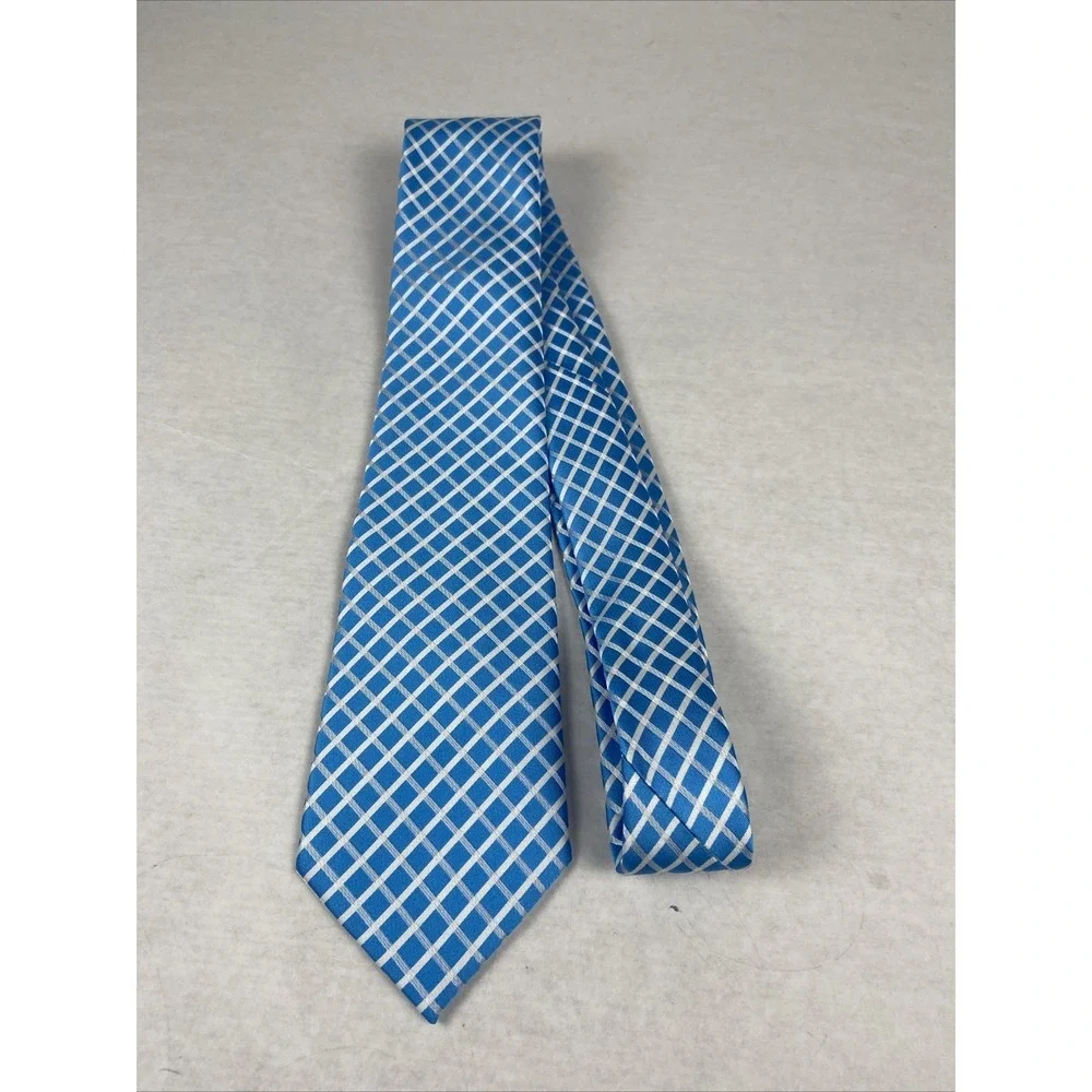 Jason & Vogue Slim Tie Blue Geometric Silk Italy